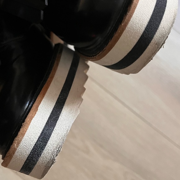 Zara Basic faux patent leather black fringe loafer white platform sole shoe 7.5 - Picture 10 of 16